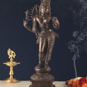 Pure Brass Ardhanarishwara Sculpture | 20.8" x 6.2" x 7.5" | 8 kg | Dark Chocolate Finish | Divine Unity Form | Sacred Hindu Art | Jaipurio